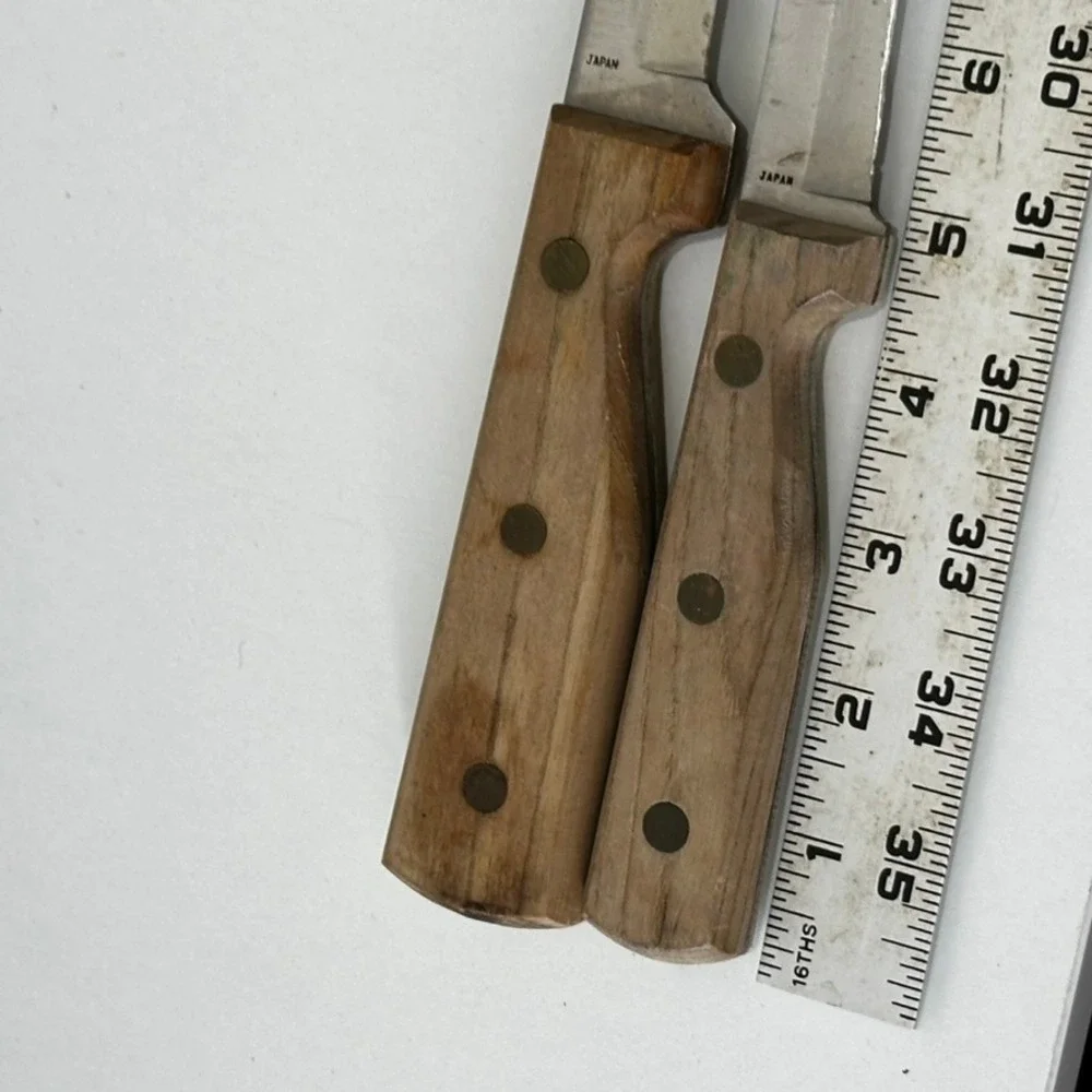 Vintage Knife Set 10 Inch Slicer and Utility Knife Wood Handle Riveted Japan